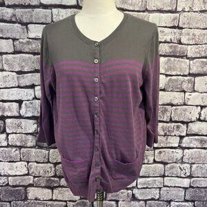 Gap Purple & Gray 3/4 Sleeve Button Down Cardigan Sweater Size XL